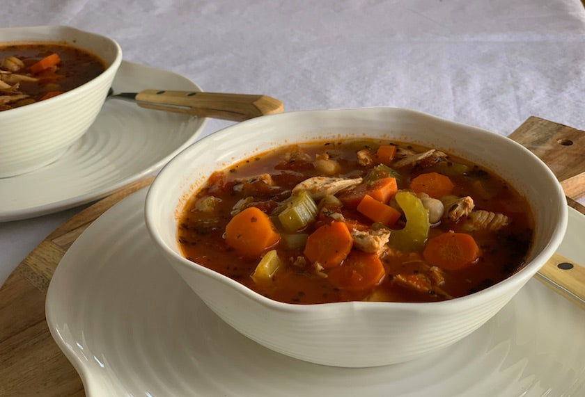 Soupe-repas poulet, légumes et légumineuses